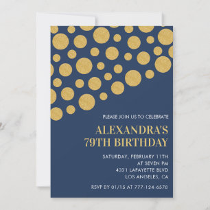 Invitation Chic Gold Confetti Bleu Marine 79e anniversaire