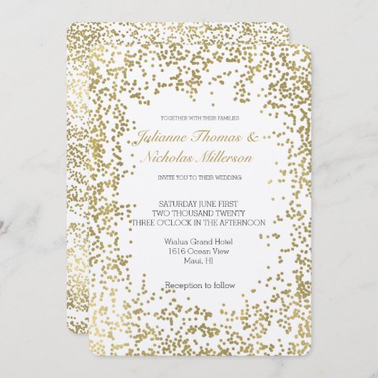 Invitation Chic Gold Confetti Glam Mariage (Devant / Derrière)