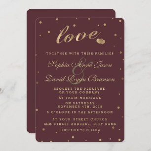 Invitation Chic Gold Confetti Love Mariage Bourgogne Inviter