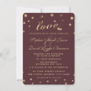 Invitation Chic Gold Confetti Love Mariage Bourgogne Inviter