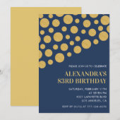 Invitation Chic Gold Confetti Marine Bleu 83e anniversaire (Devant / Derrière)