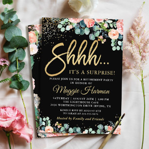 Invitation Chic Gold Coral Floral Surprise Retraite Party