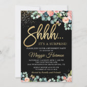 Invitation Chic Gold Coral Floral Surprise Retraite Party (Devant)