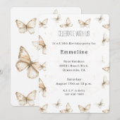 Invitation Chic Gold Cream White Butterflies Birthday (Devant / Derrière)
