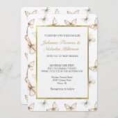 Invitation Chic Gold Cream White Butterflies Wedding   (Devant / Derrière)