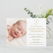 Invitation Chic Gold Cross Aquarelle personnalisée Photo Bapt (Debout devant)