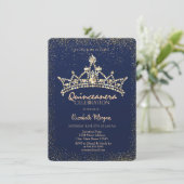 Invitation Chic Gold Diamonds Couronne Marine Bleu Quinceañer (Debout devant)