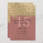 Invitation Chic Gold Dusty Rose Parties scintillant Confetti  (Devant / Derrière)