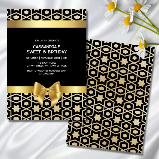 Invitation Chic Gold Egypt Géométrique Bow or 16e anniversair