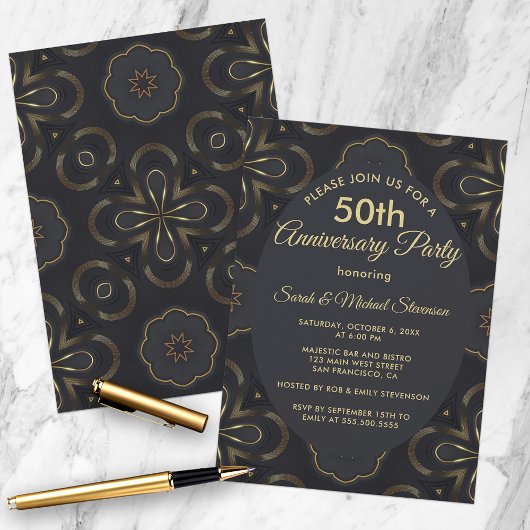 Invitation Chic Gold et Black 50e anniversaire Mariage