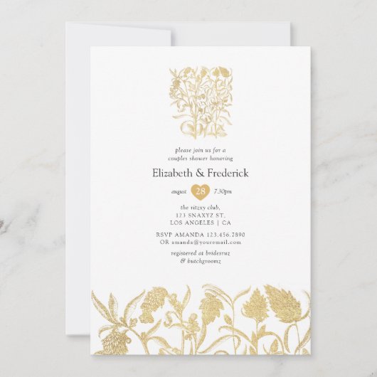 Invitation Chic Gold Floral Couples Douche (Devant)