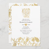 Invitation Chic Gold Floral Couples Douche (Devant / Derrière)