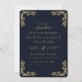 INVITATION CHIC GOLD FLORAL FRAME FOIL & GOLDEN DARK MARIAGE (Devant)