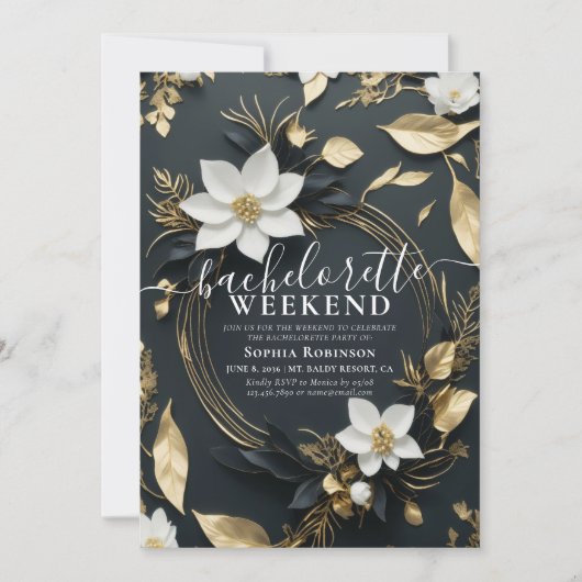 Invitation Chic Gold Floral Wreath Bachelorette Party Weeken (Devant)