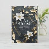 Invitation Chic Gold Floral Wreath Bachelorette Party Weeken (Debout devant)