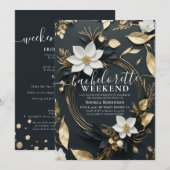 Invitation Chic Gold Floral Wreath Bachelorette Party Weeken (Devant / Derrière)
