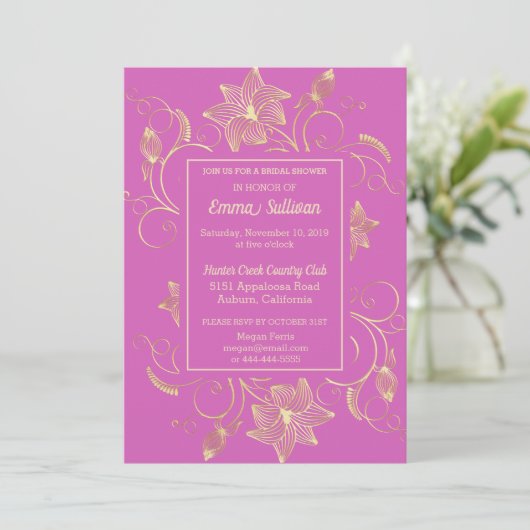 Invitation Chic Gold Flowers Douche nuptiale (Debout devant)