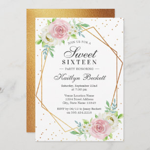 Invitation Chic Gold Foil Floral Sweet 16 anniversaire