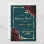 Invitation Chic Gold Frame Bourgogne Rose Green Retirement (Devant)