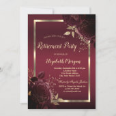Invitation Chic Gold Frame Dark Red Roses Retirement (Devant)