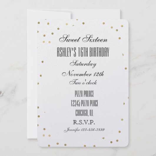 Invitation Chic Gold Glam Confetti Dots Sweet 16 (Dos)