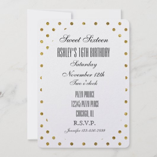 Invitation Chic Gold Glam Dots Sweet 16 (Dos)