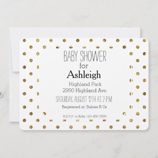 Invitation Chic Gold Glam et baby shower Pois blanc (Devant)