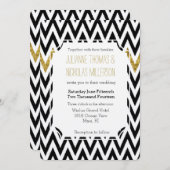 Invitation Chic Gold Glam et Black Chevron Mariage (Devant / Derrière)