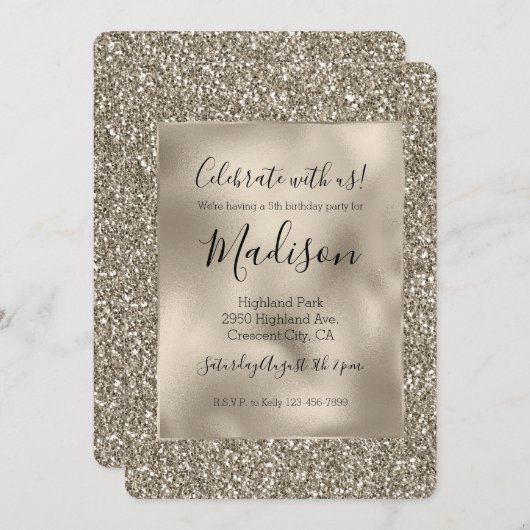 Invitation Chic Gold Glitz Parties scintillant élégante Glam (Devant / Derrière)
