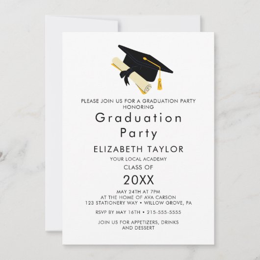 Invitation Chic Gold Grad Casquette Photo Double Graduation P (Devant)