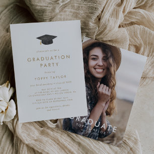 Invitation Chic Gold Grad Casquette Photo Graduation Party