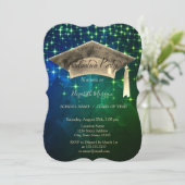 Invitation Chic Gold Graduation Cap, Stars Green Graduation (Debout devant)