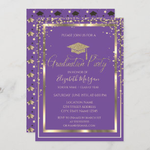Invitation Chic Gold Graduation Cap Violet Graduation