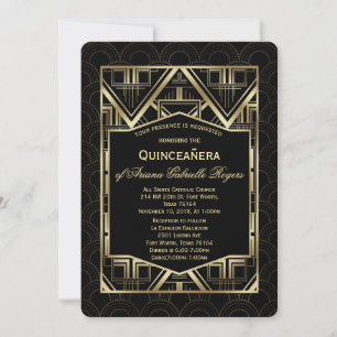 Invitation Chic Gold Great Gatsby Art Déco Style Quinceañera