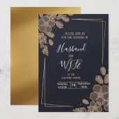 Invitation Chic Gold Line Art Flowers  (Devant / Derrière)