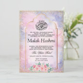 Invitation Chic Gold Mosque Purple aquarelle islamique Aqeeqa (Debout devant)