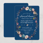 Invitation Chic Gold Navy Blue White Floral Dîner de répétiti (Devant / Derrière)