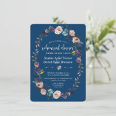 Invitation Chic Gold Navy Blue White Floral Dîner de répétiti (Debout devant)