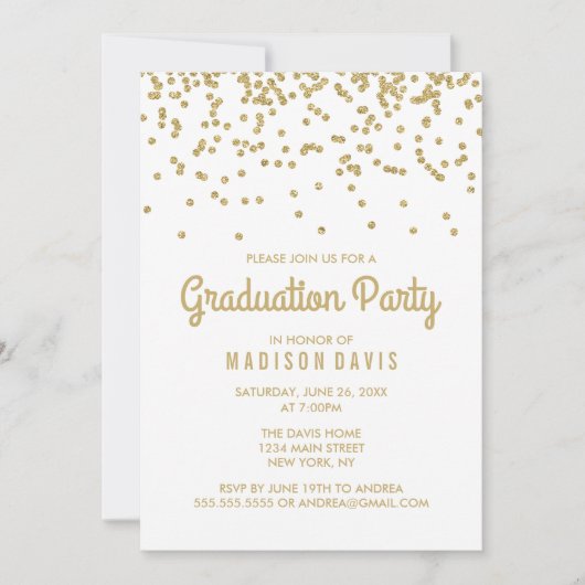 Invitation Chic Gold Parties scintillant Confetti Graduation (Devant)