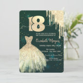 Invitation Chic Gold Parties scintillant Drips Robe Vert 18e (Debout devant)