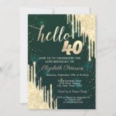 Invitation Chic Gold Parties scintillant Drips Vert 40e anniv (Devant)