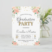 Invitation Chic Gold Parties scintillant Floral Peony Graduat (Debout devant)