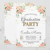Invitation Chic Gold Parties scintillant Floral Peony Graduat (Devant / Derrière)