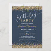 Invitation Chic Gold Parties scintillant Marine Bleu Annivers (Devant)