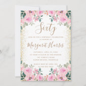 Invitation Chic Gold Parties scintillant rose Floral 60e Soix (Devant)