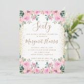 Invitation Chic Gold Parties scintillant rose Floral 60e Soix (Debout devant)