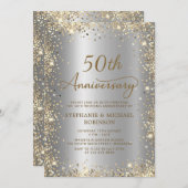 Invitation Chic Gold Parties scintillant Silver 50e anniversa (Devant / Derrière)