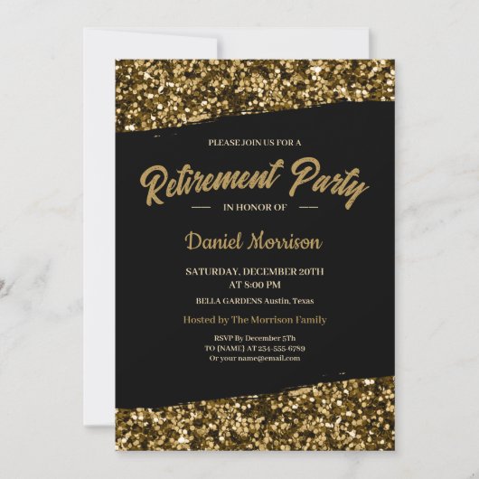 Invitation Chic Gold Parties scintillant Sparkles Retraite Pa (Devant)