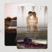 Invitation Chic Gold Payscape Overlay 2 Photos Mariage (Devant / Derrière)