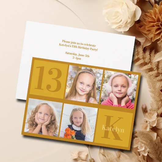 Invitation Chic Gold Photo Collage Anniversaire Fête Invitati